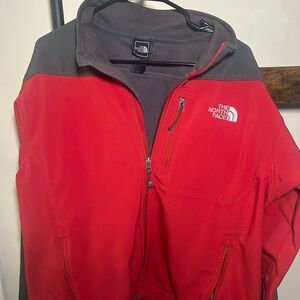 The North Face Red Gray Soft Shell Jacket Full Zip Size L